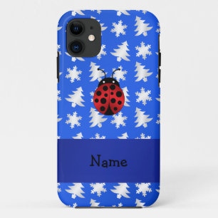 Personalized name ladybug blue snowflakes trees iPhone 11 case