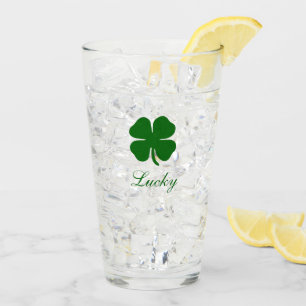 Personalized Name Lucky Clover Glass