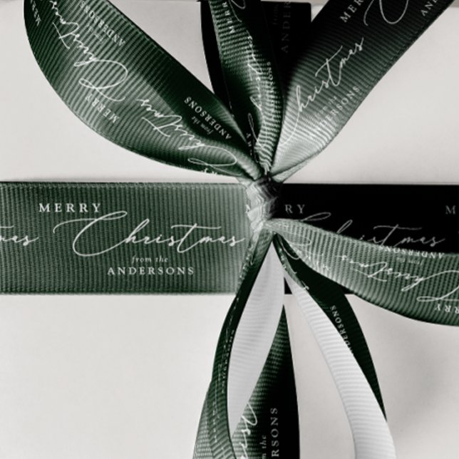 Personalized Name Merry Christmas Elegant Script Grosgrain Ribbon (Creator Uploaded)