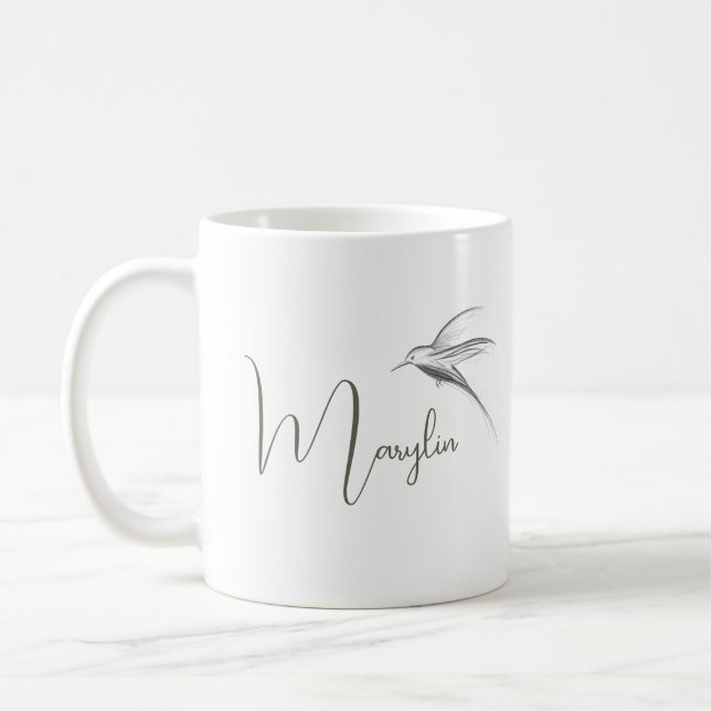 Personalized name Minimal Bird design Coffee Mug (Left)