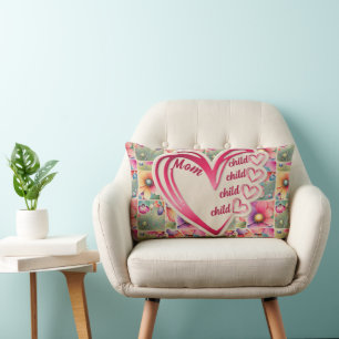 Personalized Name Mom Kids Floral All Over Print Lumbar Cushion