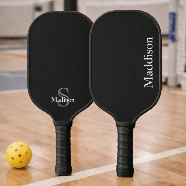 Personalized Name Monogram Black Charcoal Gray Pickleball Paddle (Creator Uploaded)