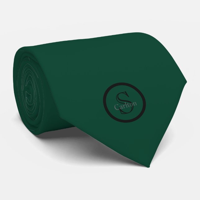 Personalized Name Monogram Emerald Green Black Tie (Rolled)