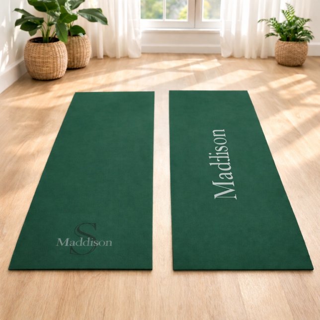 Personalized Name Monogram Emerald Green Black Yoga Mat (Creator Uploaded)