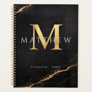 Personalized Name Monogram Golden Black Planner