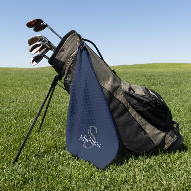 Personalized Name Monogram Navy Black Golf Towel (Green)