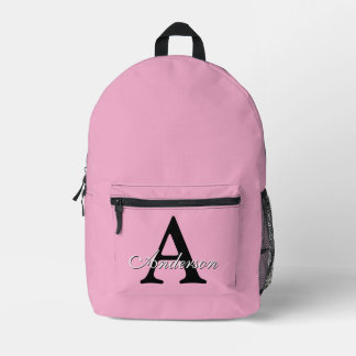 Personalized Name Monogram Pink Background Printed Backpack