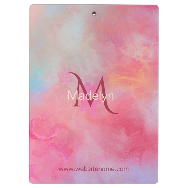 Personalized Name + Monogram Pink Watercolor Ink Clipboard (Back)