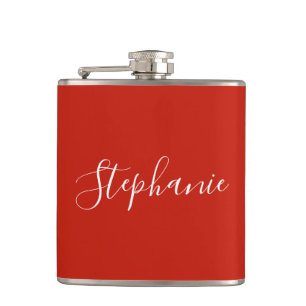 Personalized Name Monogram Red Bachelorette Hip Flask