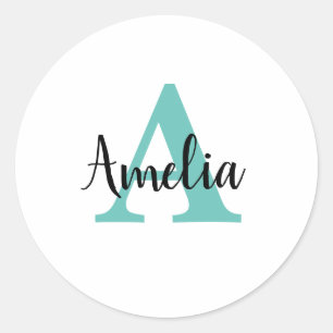 Personalized Name Monogram Script Classic Round Sticker