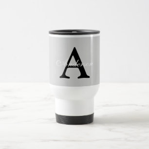 Personalized Name Monogram Silver Background Travel Mug