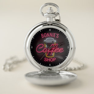 Personalized NAME Neon Style Coffee Shop Custom Pocket Watch