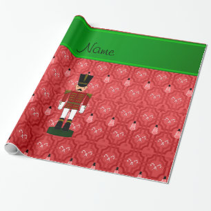 Personalized name nutcracker red snowman trellis wrapping paper