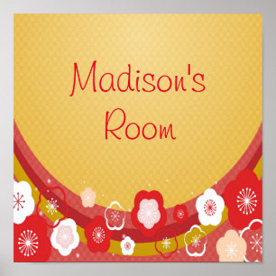 Personalized Name or Text Asian Floral Abstract Poster