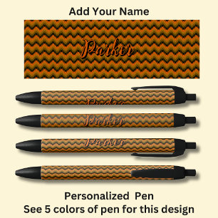 Personalized Name, Orange Brown Chevron Zig Zag  Black Ink Pen