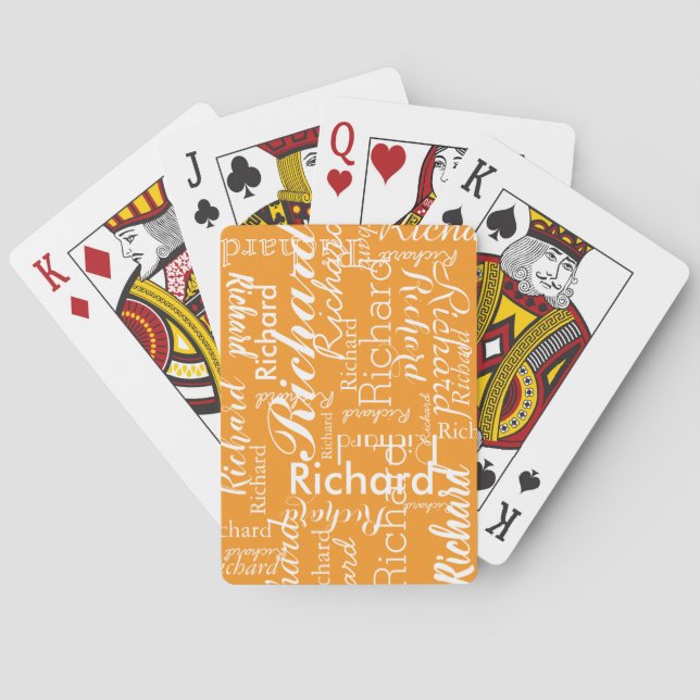 Personalized name orange color playing cards (Back)