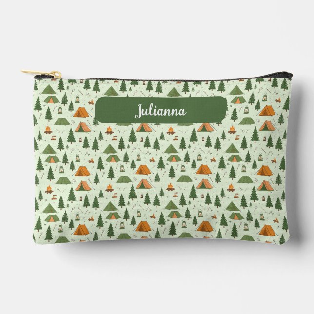 Personalized Name Outdoor Adventure Tent Pattern  Accessory Pouch (Front)