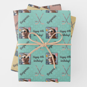 Personalized Name Photo Age Sport Hockey Birthday Wrapping Paper Sheet