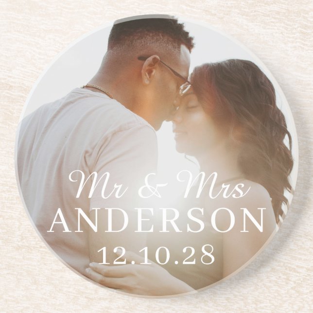 PERSONALIZED NAME & PHOTO SIMPLE STYLISH WEDDING COASTER (Front)