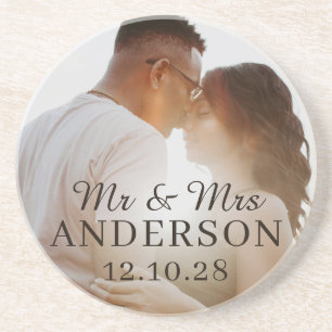 PERSONALIZED NAME & PHOTO SIMPLE STYLISH WEDDING COASTER