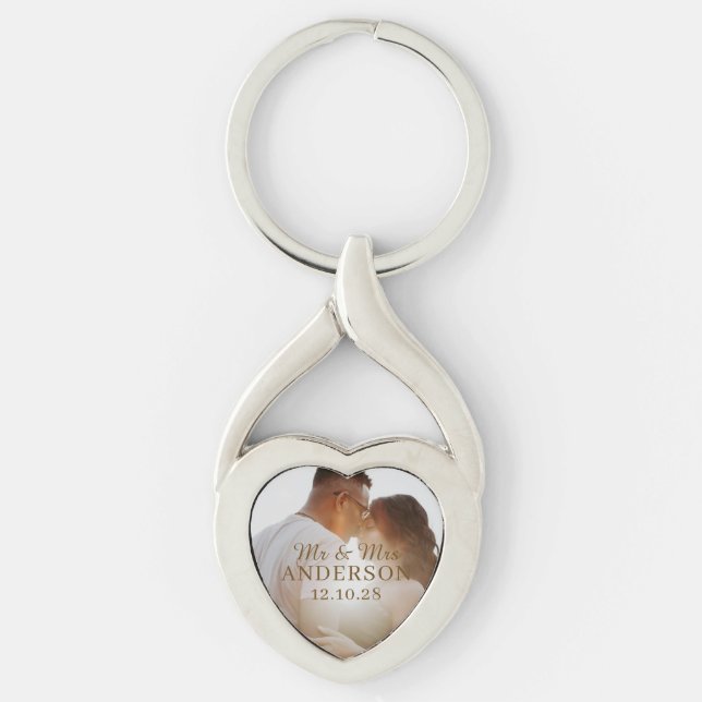 PERSONALIZED NAME & PHOTO SIMPLE STYLISH WEDDING KEY RING (Front)