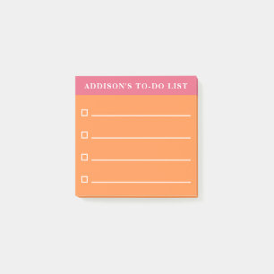 Personalized Name Pink and Orange To Do List Post-it Notes