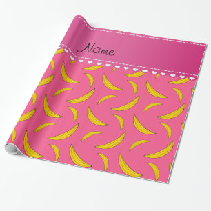 Personalized name pink bananas wrapping paper