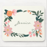 Personalized Name Pink Green Garden Floral Mouse Pad<br><div class="desc">Stylish Pink Garden Floral Personalized Mouse Pad</div>