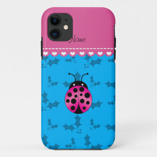 Personalized name pink ladybug sky blue holly iPhone 11 case