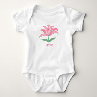 Personalized name pink lily flower baby bodysuit