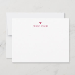Personalized Name Pink Stripe Heart Note Card