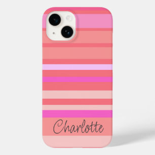Personalized Name Pink Striped Script Case-Mate iPhone 14 Case