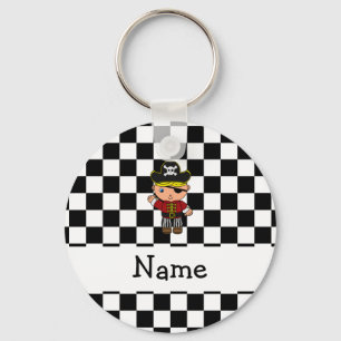 Personalized name pirate black white checkers key ring