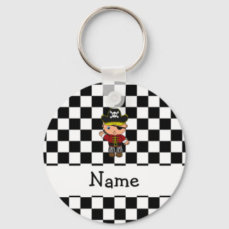 Personalized name pirate black white checkers key ring