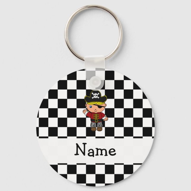 Personalized name pirate black white checkers key ring (Front)