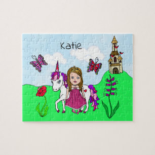 Personalized Name Princess and Unicorn Fairytale Jigsaw Puzzle