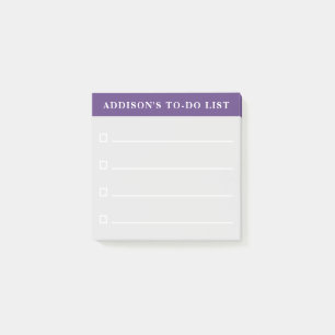 Personalized Name Purple and Grey To Do List Post-it Notes