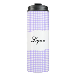Personalized Name Purple Gingham Pattern Thermal Tumbler