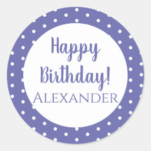 Personalized Name Purple Polka Dot Happy Birthday Classic Round Sticker