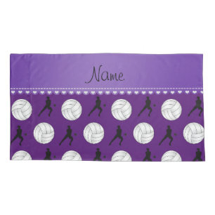 Personalized name purple volleyballs silhouettes pillowcase