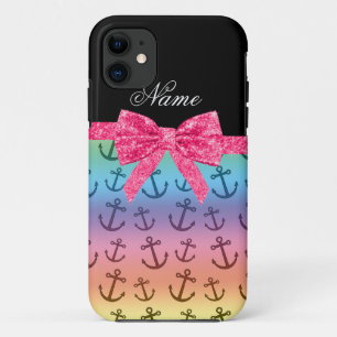 Personalized name rainbow anchors glitter bow Case-Mate iPhone case