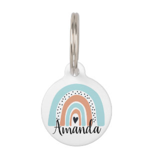 Personalized Name Rainbow Heart Blue Peach Pet Tag