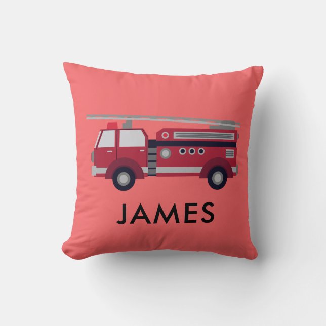 Personalized Name Red Fire truck Cushion (Front)