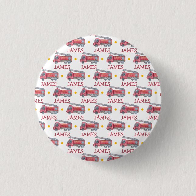 Personalized Name Red Fire truck Party 3 Cm Round Badge (Front)
