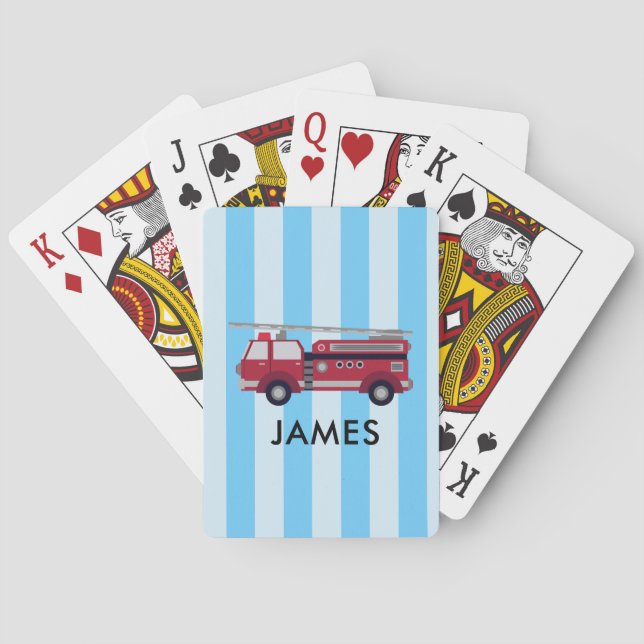 Personalized Name Red Fire truck Playing Cards (Back)