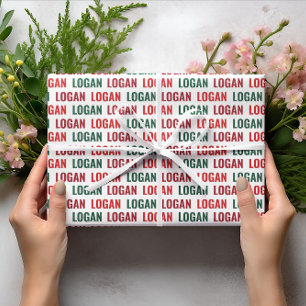 Personalized Name Red Green Christmas Colors Wrapping Paper