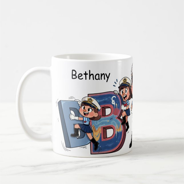 Personalized  Name Sailor Cartoon Character * B * Coffee Mug (Left)