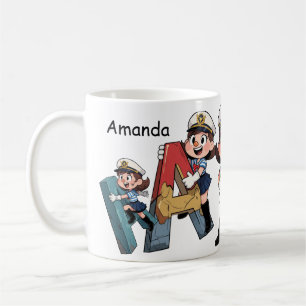Personalized Name Sailor Cartoon Character Coffee Mug