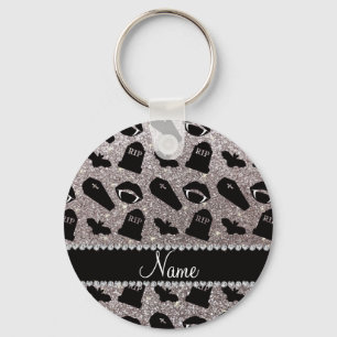 Personalized name silver glitter vampire key ring