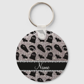 Personalized name silver glitter vampire key ring